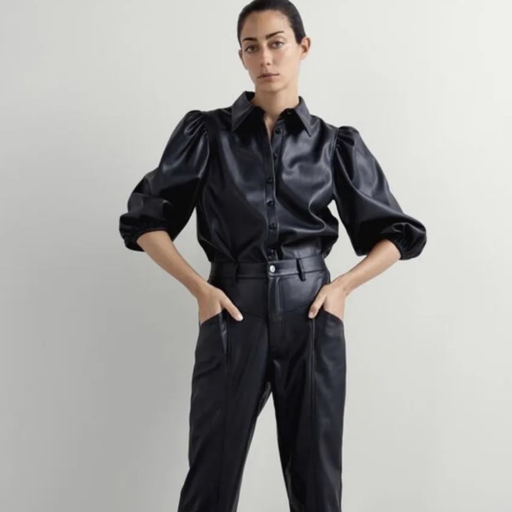 Zara faux leather button up